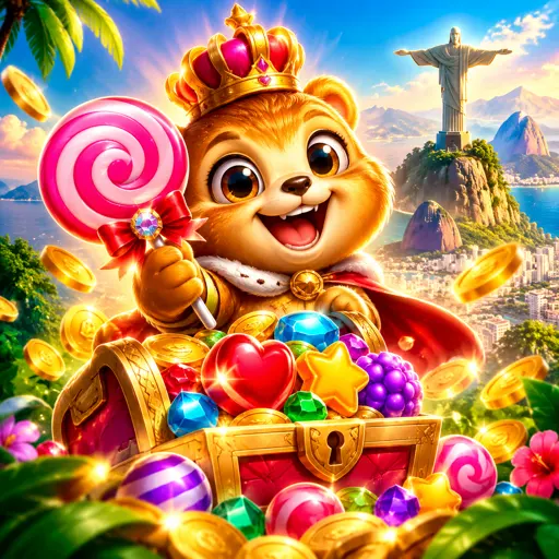 Card do slot Sweet Bonanza com doces e frutas coloridas